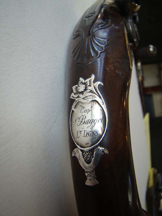 An historically important Revolutionary War period silver mounted brass barreled pistol owned by Capt. S. Baggot of the 17th Regiment Light Dragoons. — image 5